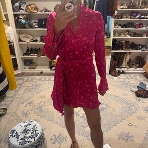 Acler Hot Pink Floral Wrap Mini Dress fits like an XS/S
